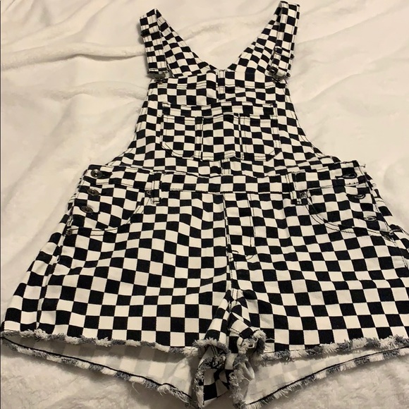 checkered overall shorts